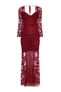 VESTIDO LONGO CRYSTAL EMBROIDERY VERMELHO