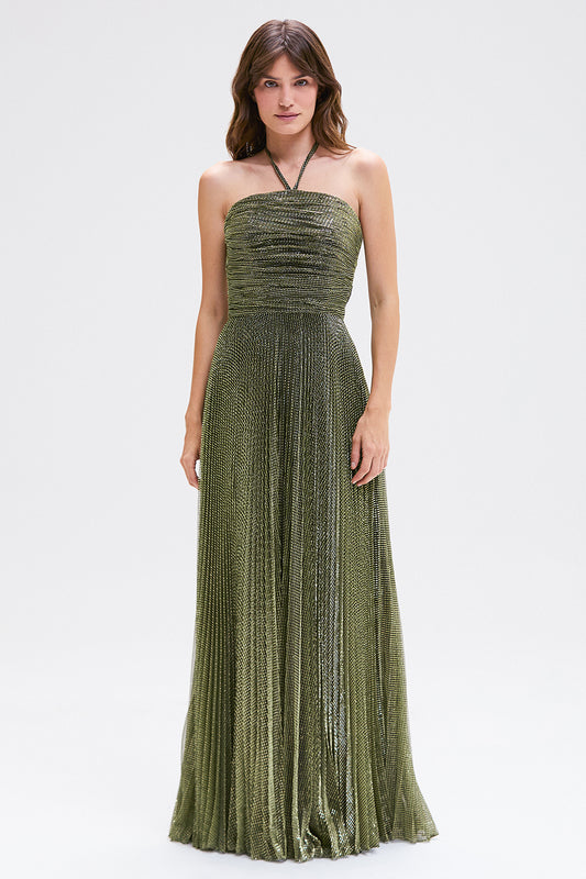 VESTIDO LONGO TULE LUREX GLOWING DOURADO