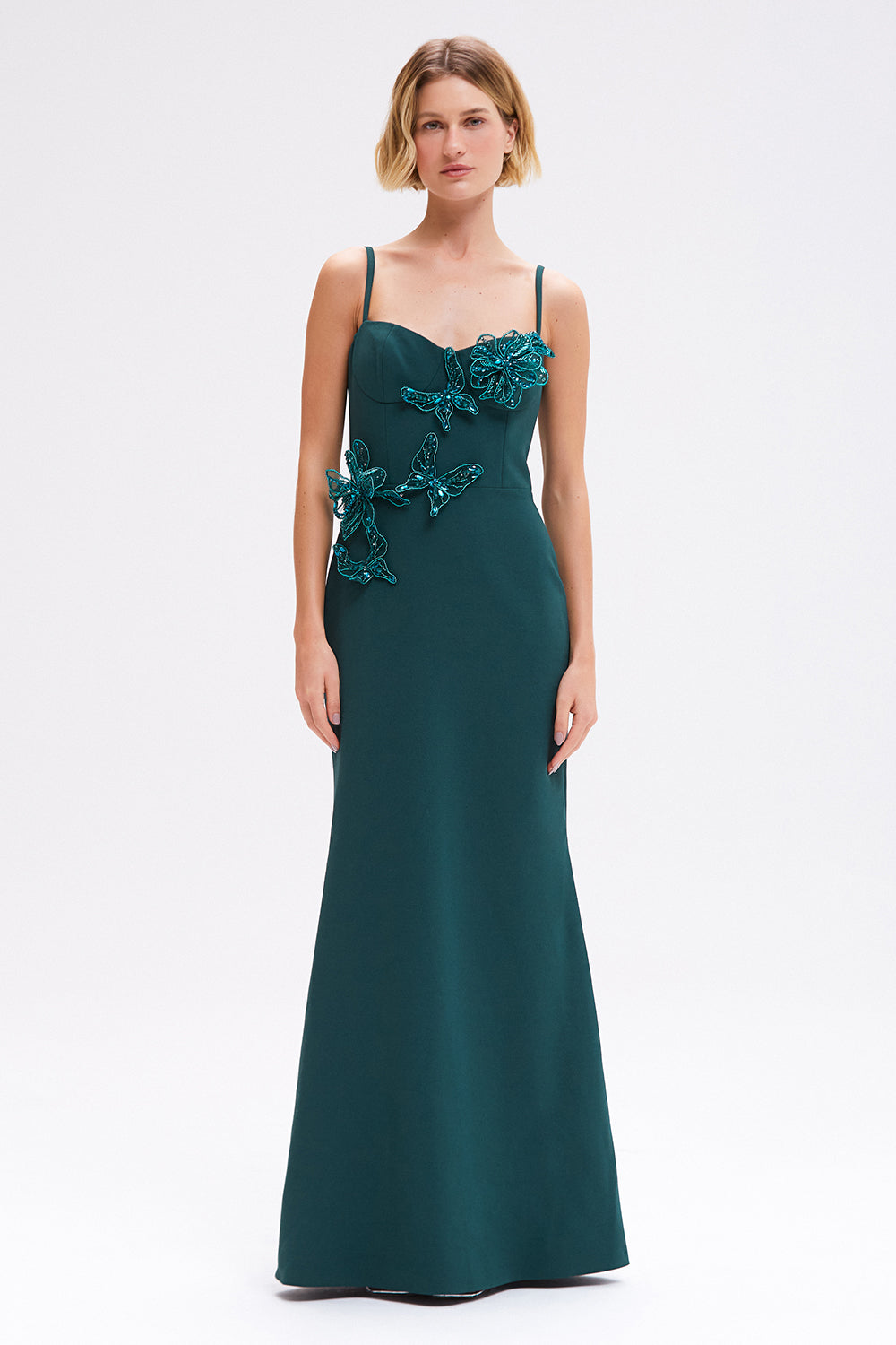 VESTIDO LONGO CREPE MYSTIQUE  VERDE ESCURO