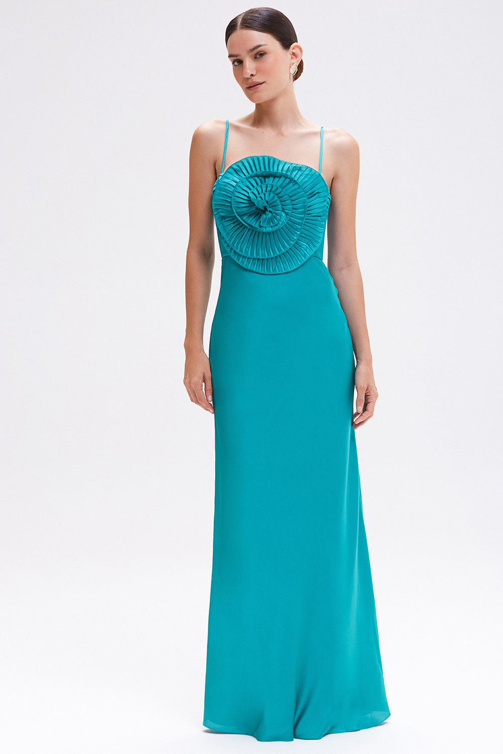 VESTIDO LONGO CETIM DREAM  VERDE ESCURO