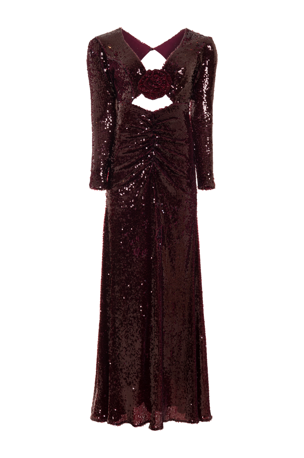 VESTIDO LONGO PAETE BORDEAUX VERMELHO ESCURO