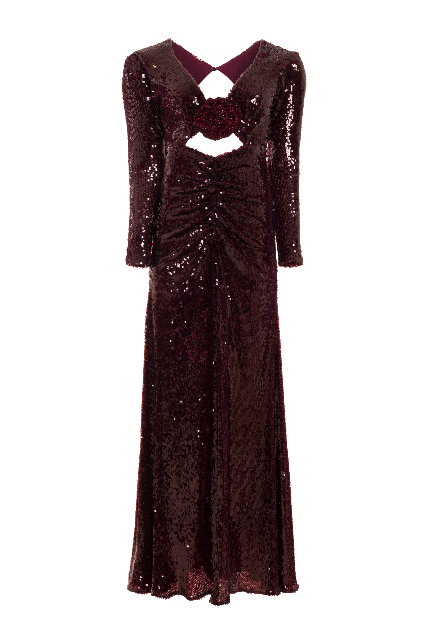 VESTIDO LONGO PAETE BORDEAUX VERMELHO ESCURO
