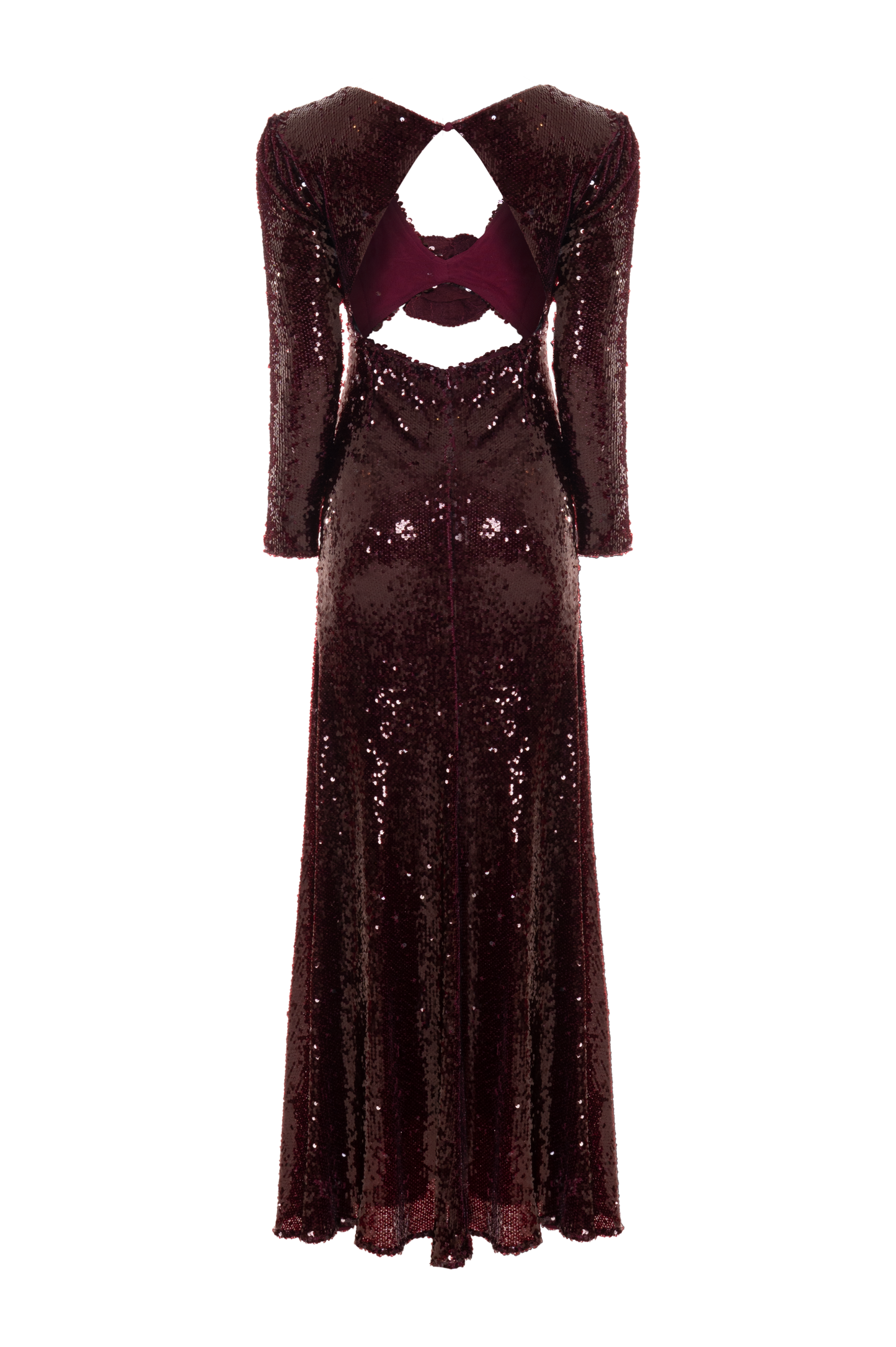 VESTIDO LONGO PAETE BORDEAUX VERMELHO ESCURO