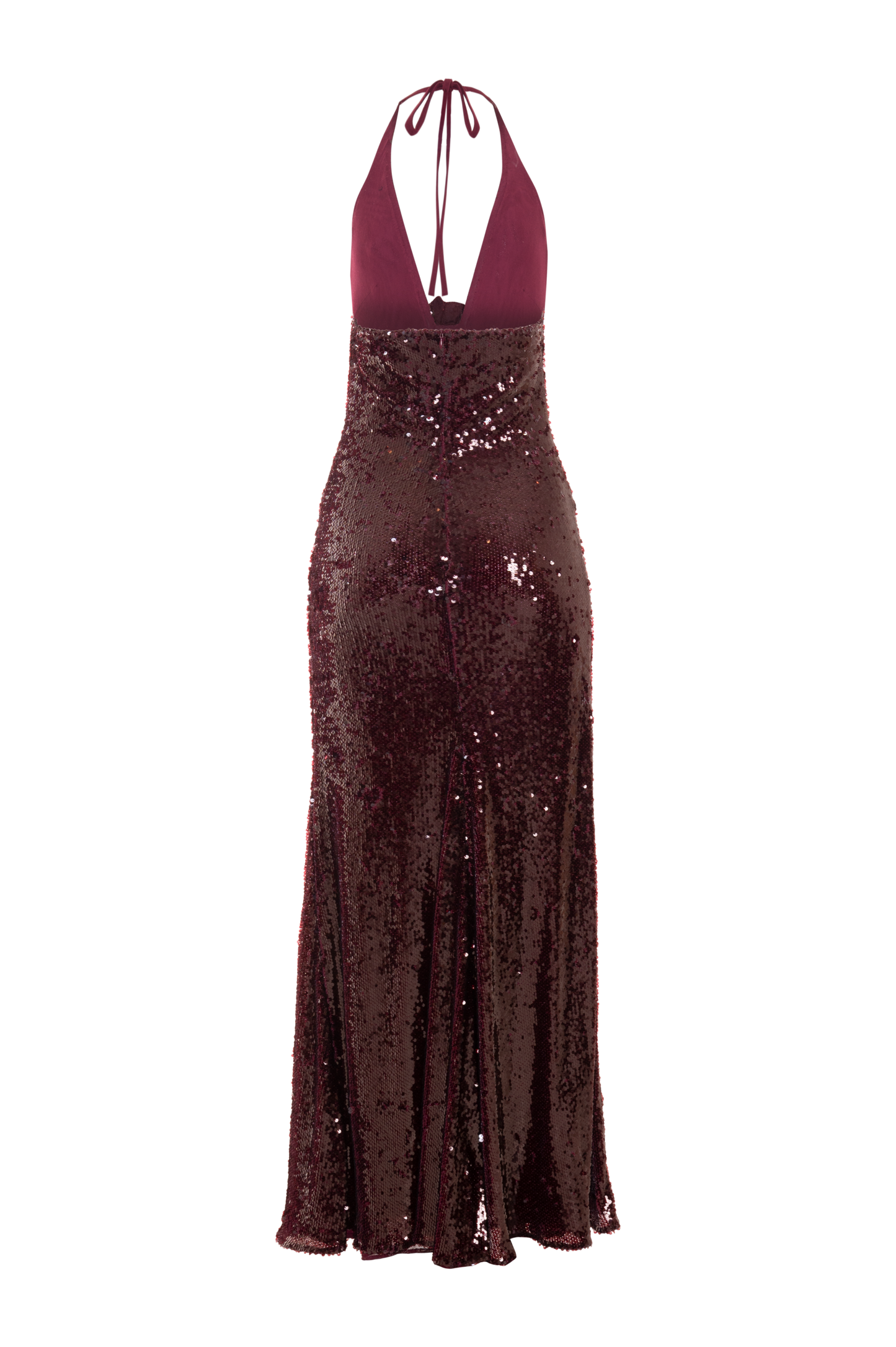 VESTIDO LONGO PAETE BORDEAUX VERMELHO ESCURO
