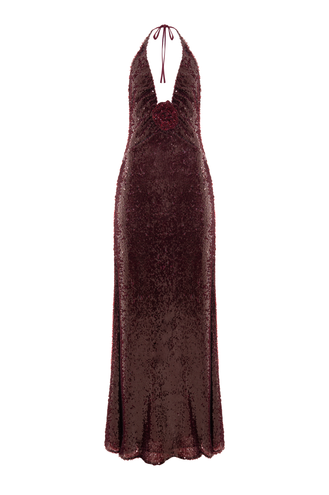 VESTIDO LONGO PAETE BORDEAUX VERMELHO ESCURO