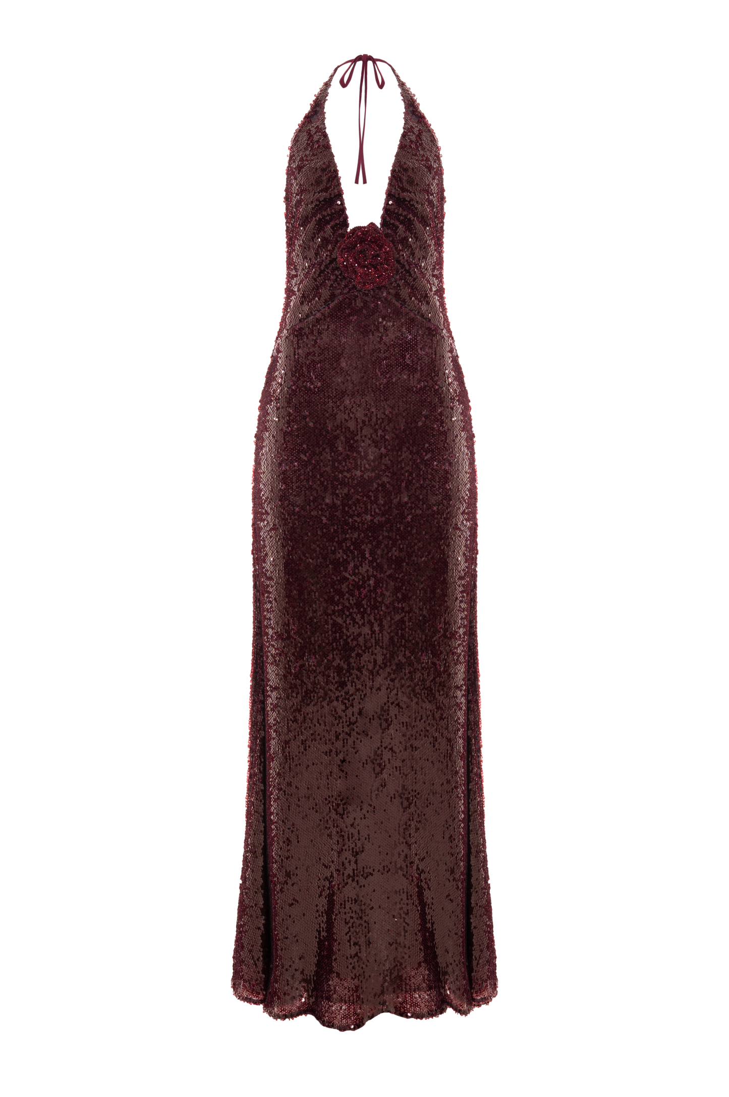 VESTIDO LONGO PAETE BORDEAUX VERMELHO ESCURO