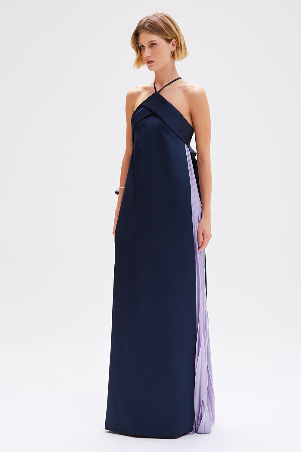 VESTIDO LONGO CETIM AZURE  AZUL MARINHO