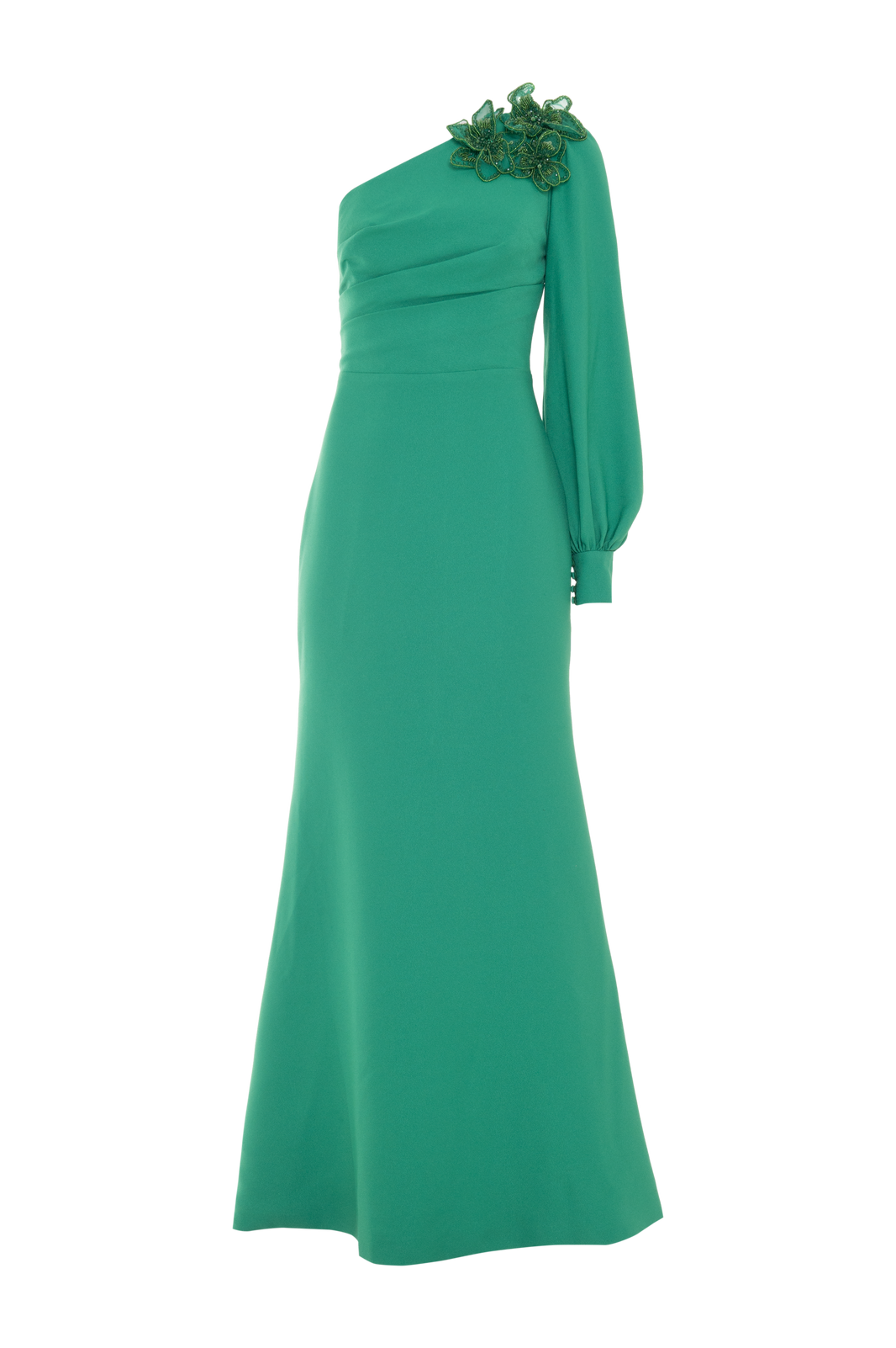 VESTIDO LONGO CREPE PETALS VERDE ESCURO