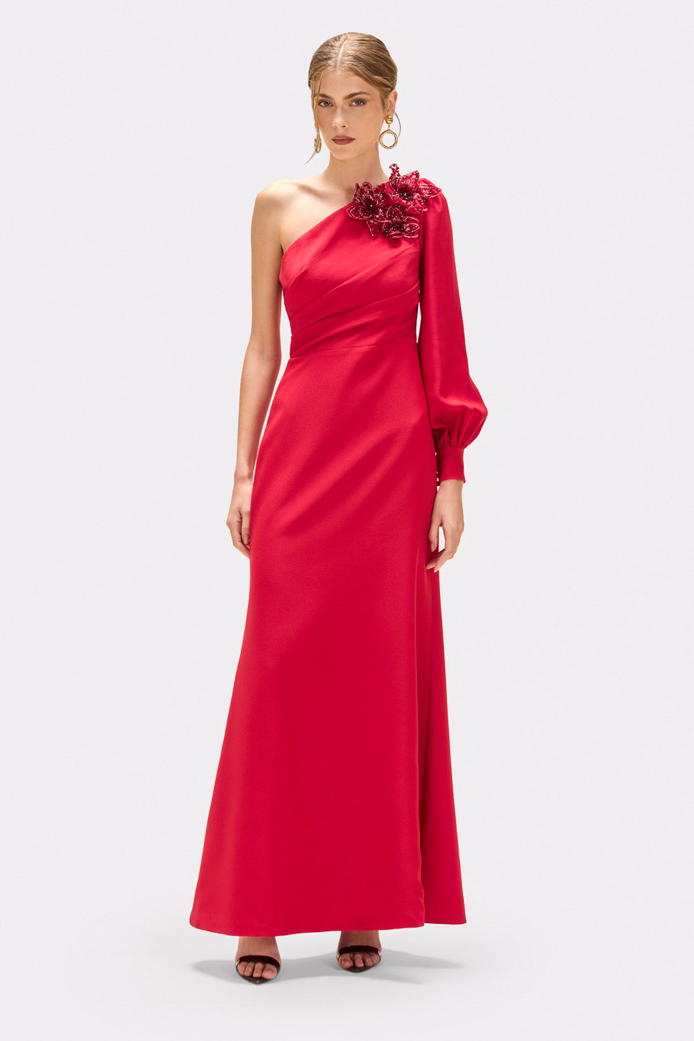 VESTIDO LONGO CREPE PETALS VERMELHO