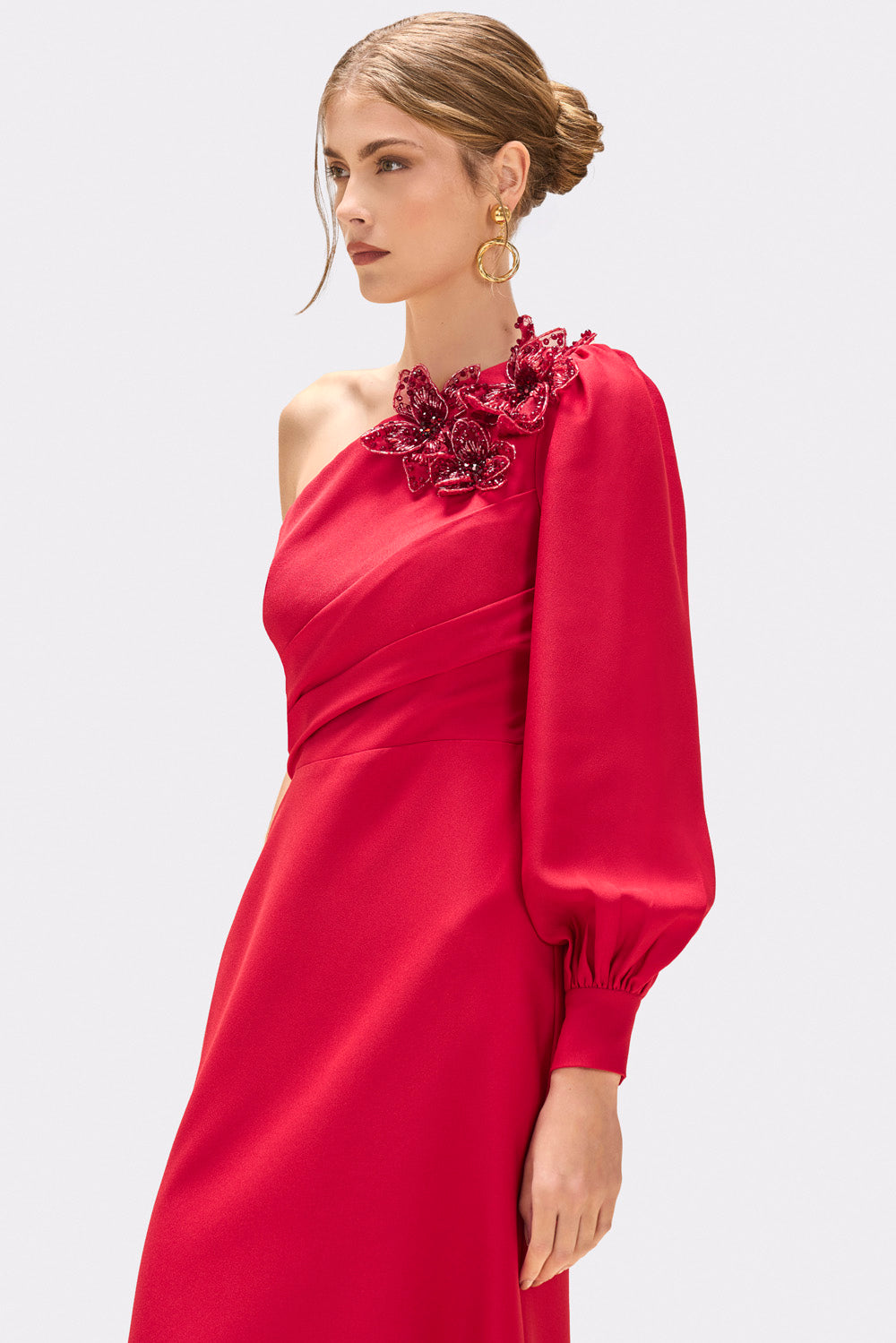 VESTIDO LONGO CREPE PETALS VERMELHO