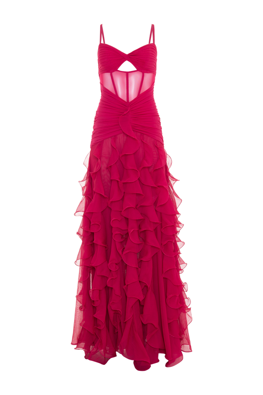 VESTIDO LONGO CHIFFON WONDERLAND VERMELHO ESCURO