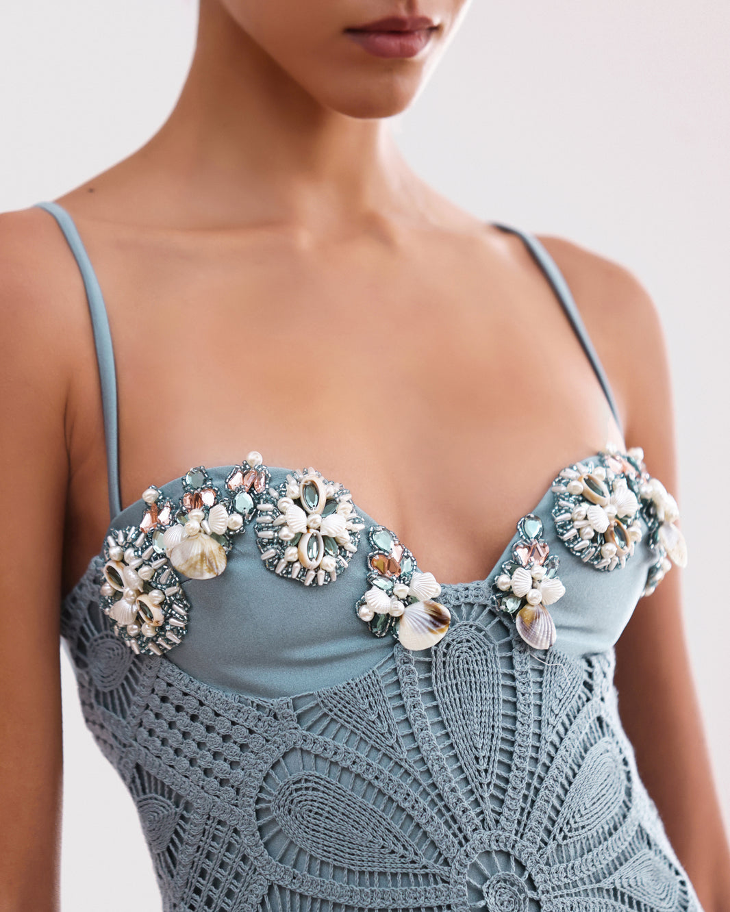 VESTIDO LONGO CROCHET FLOWER AZUL