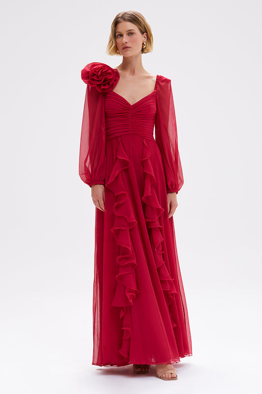 VESTIDO LONGO CHIFFON LOVESTRUCK  ROSA ESCURO