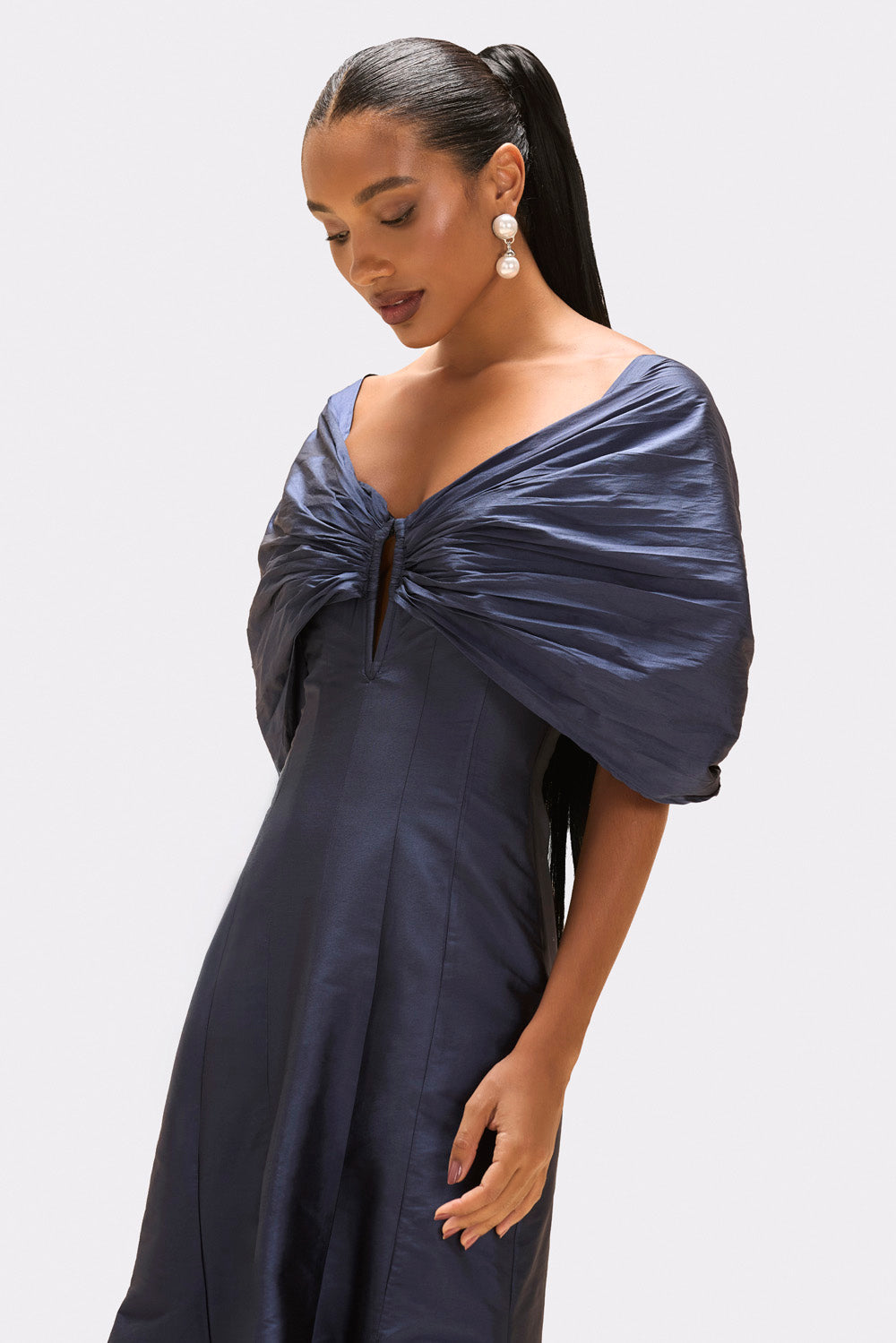 VESTIDO LONGO TAFETÁ AZUL