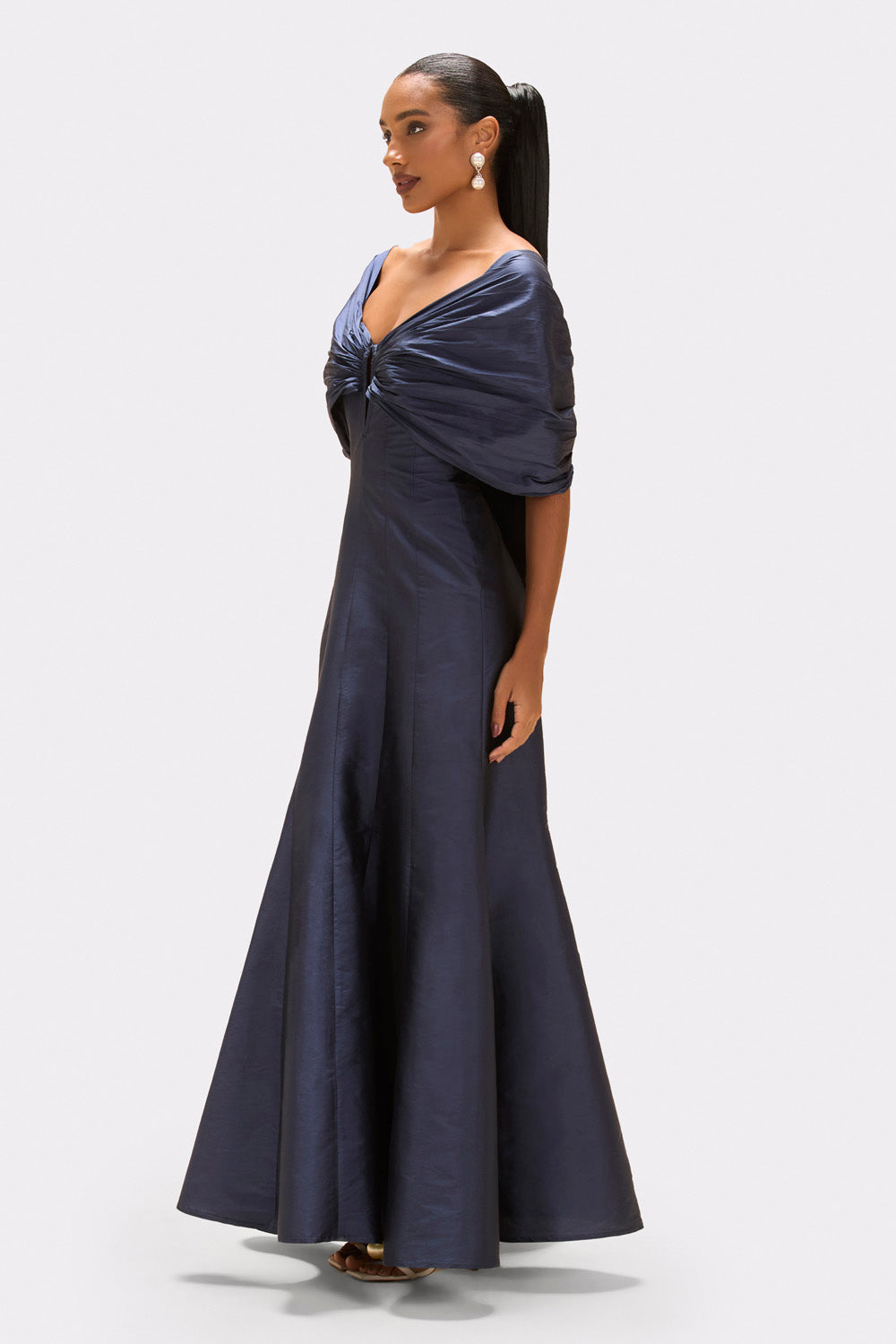 VESTIDO LONGO TAFETÁ AZUL