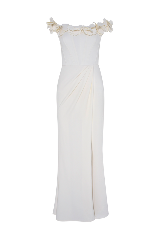 VESTIDO LONGO CREPE OFF WHITE