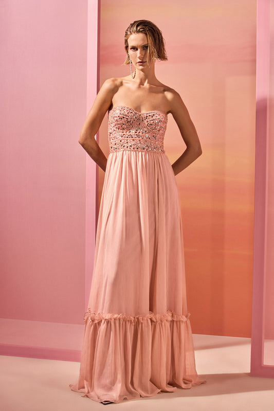 VESTIDO LONGO CHIFFON DAYDREAM LARANJA CLARO