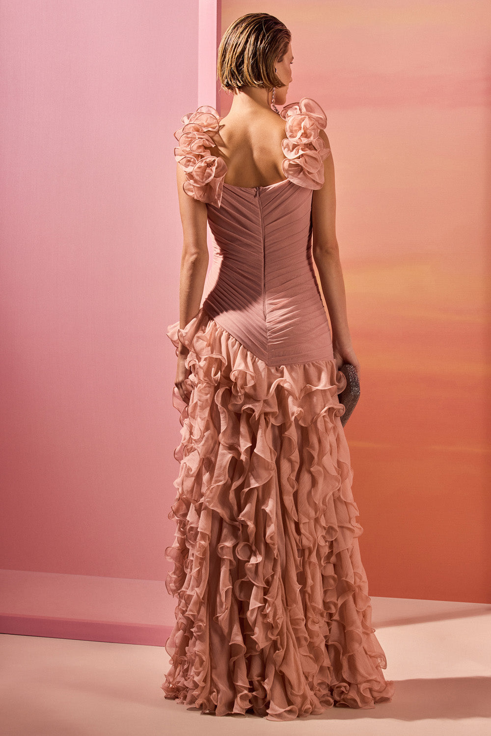 VESTIDO LONGO CHIFFON DAYDREAM LARANJA CLARO