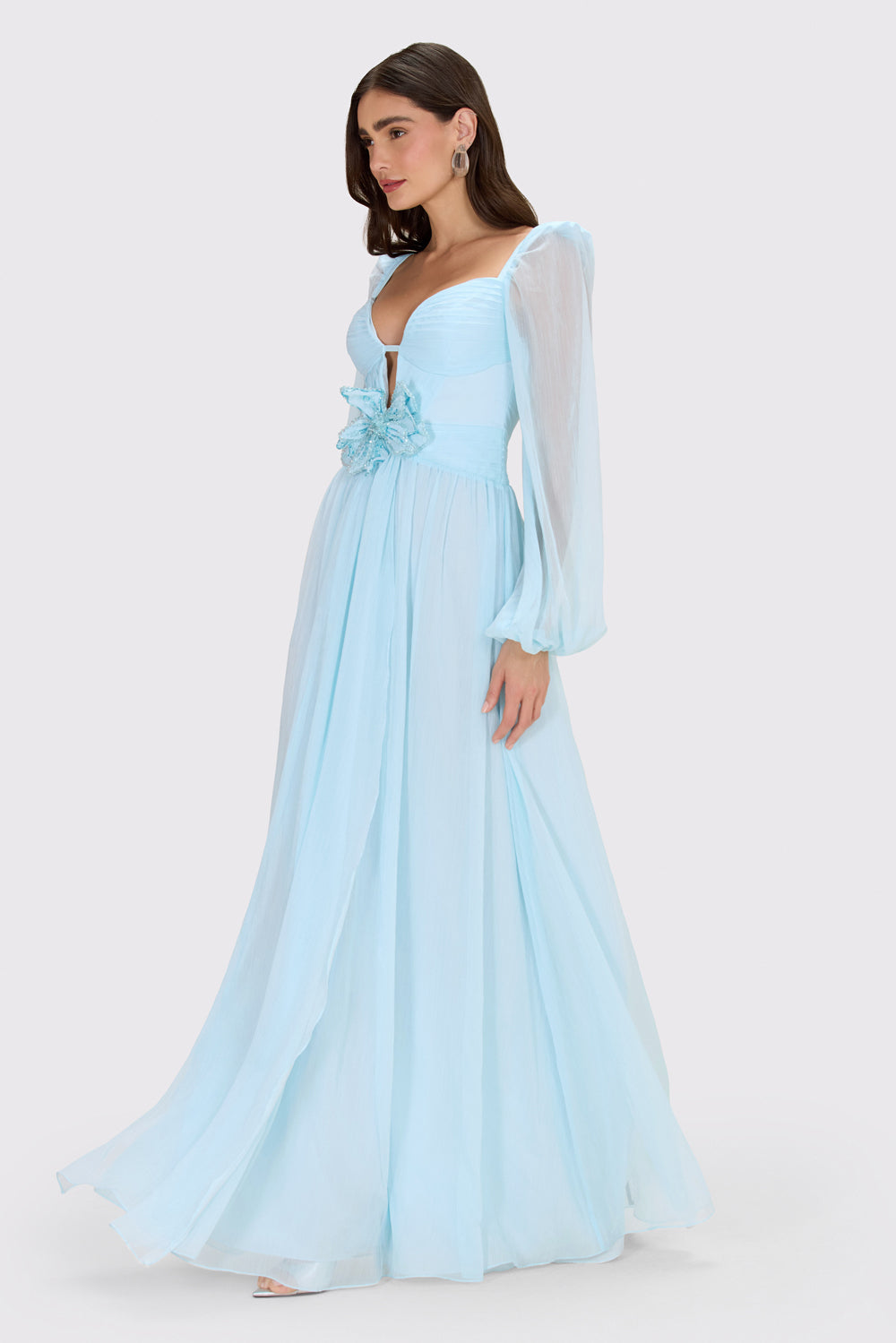 VESTIDO LONGO CHIFFON DAYDREAM AZUL CLARO