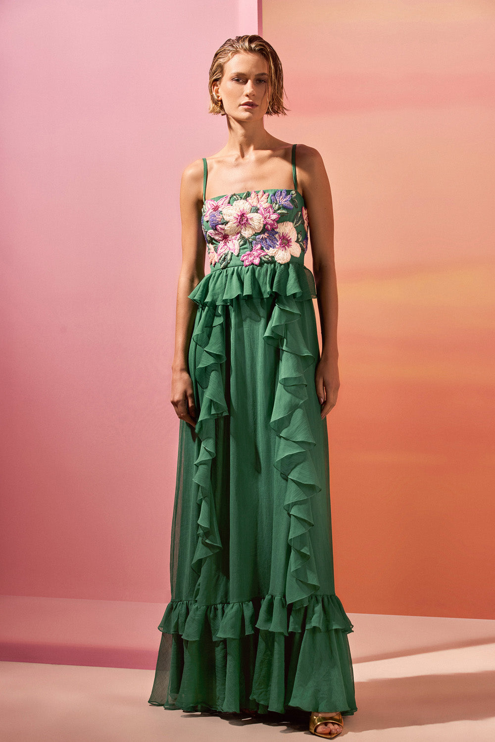 VESTIDO LONGO CHIFFON DAYDREAM VERDE