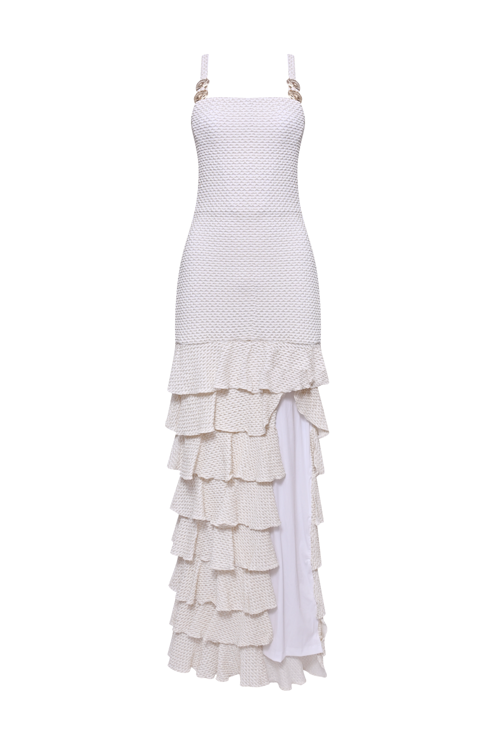 VESTIDO LONGO MALHA GAVEA OFF WHITE
