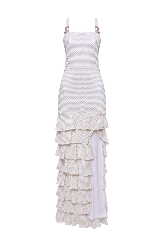 VESTIDO LONGO MALHA GAVEA OFF WHITE