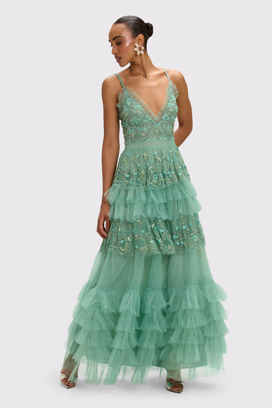 VESTIDO LONGO CRYSTAL MOONLIGHT AZUL ESVERDEADO