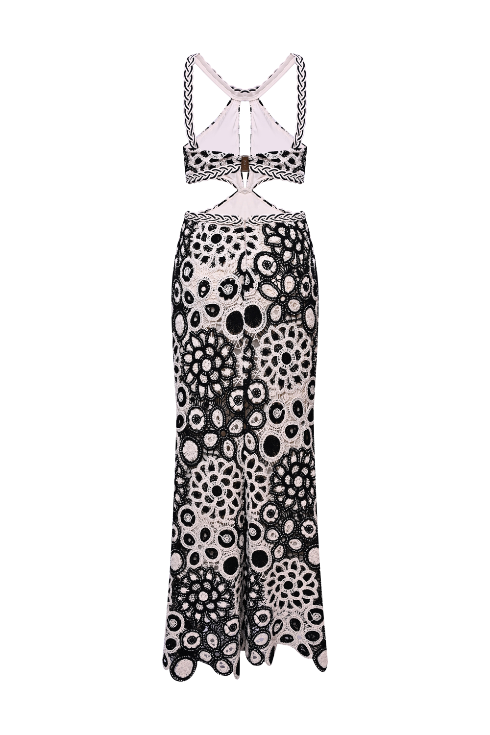 VESTIDO LONGO CORAL CROCHET PRETO E BRANCO