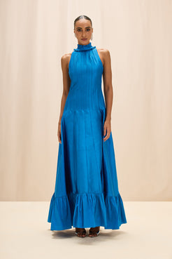 VESTIDO LONGO TAFETÁ SAFIRA AZUL