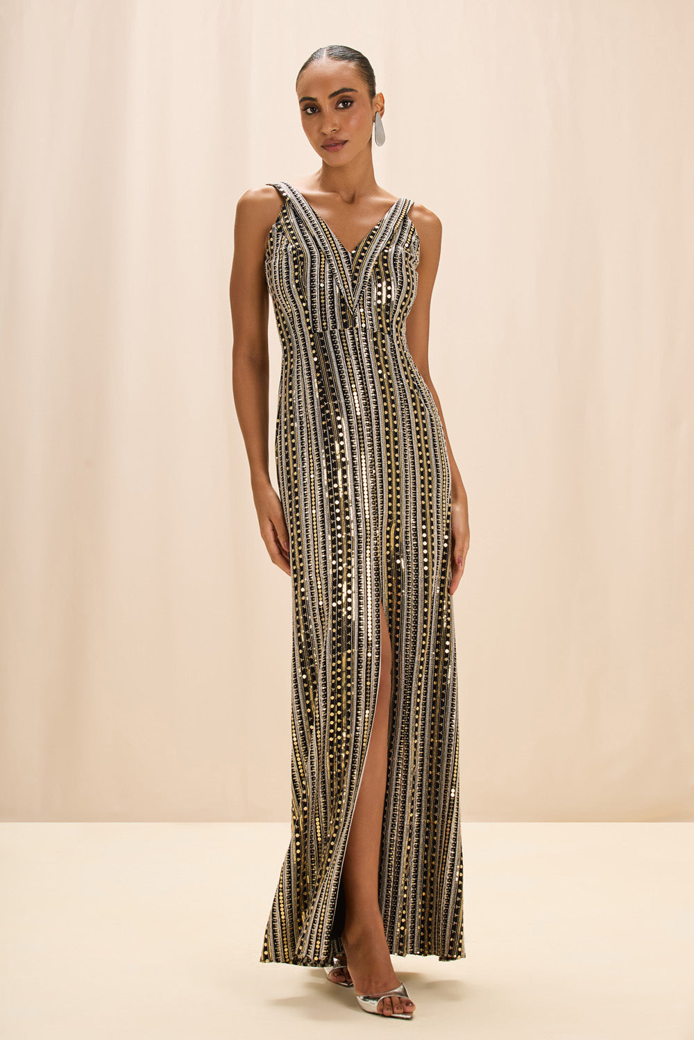 VESTIDO LONGO PAETÊ AURIC PRETO