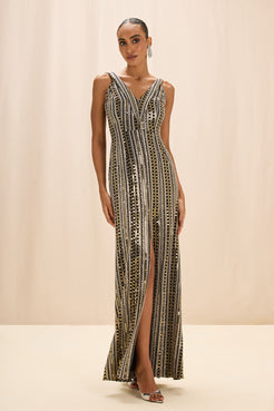 VESTIDO LONGO PAETÊ AURIC PRETO