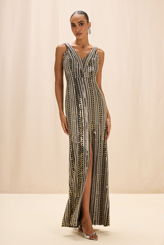 VESTIDO LONGO PAETÊ AURIC PRETO