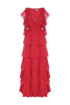 VESTIDO LONGO SILKY PLISSE ÉCHO VERMELHO
