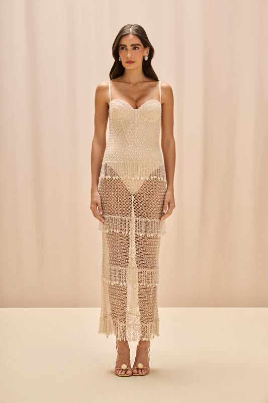 VESTIDO LONGO CROCHET BLOOM BEGE