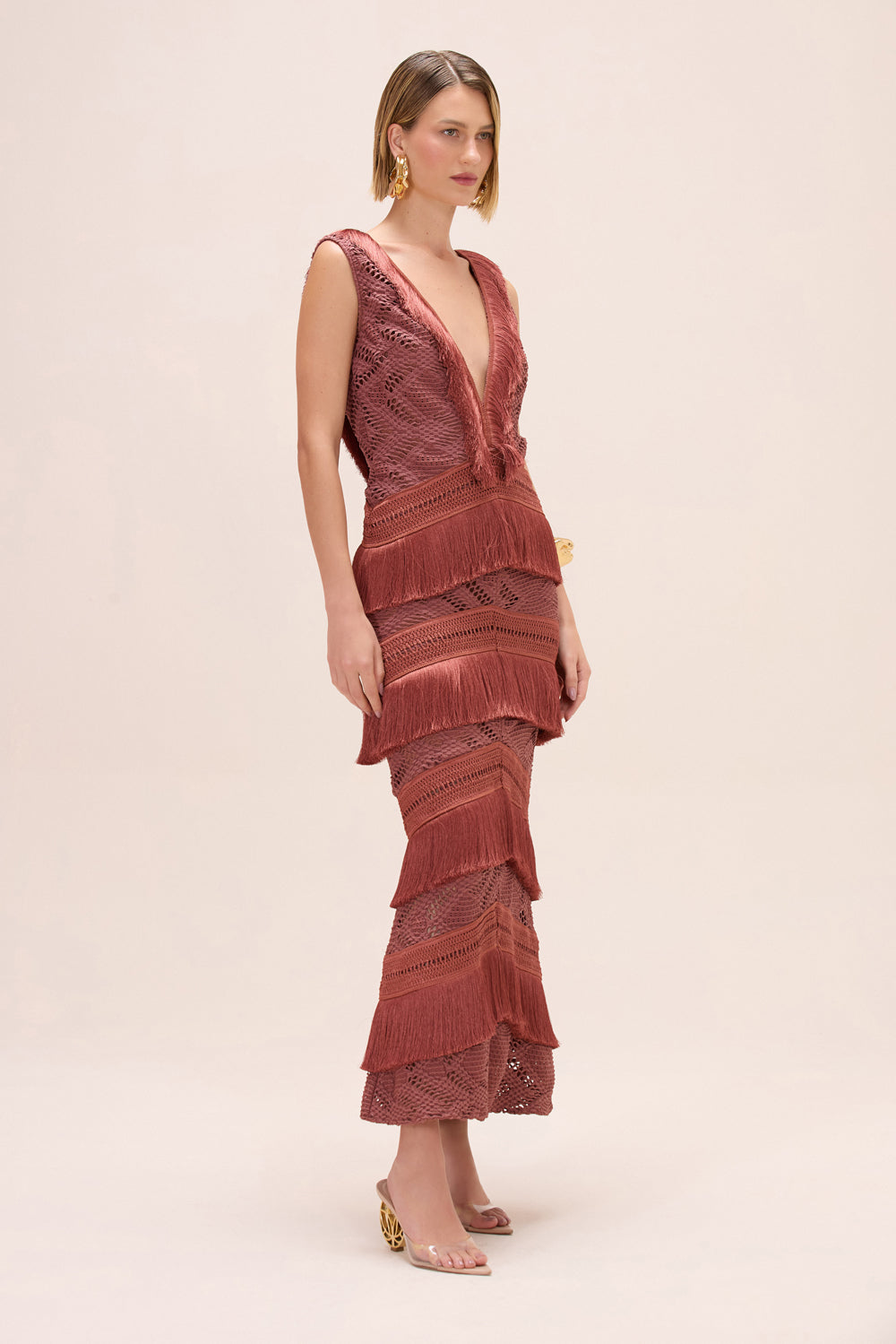 VESTIDO LONGO TELA LYCRA MARROM