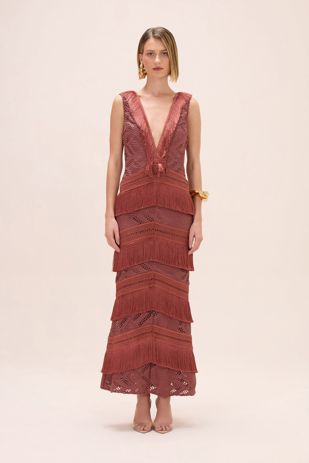 VESTIDO LONGO TELA LYCRA MARROM