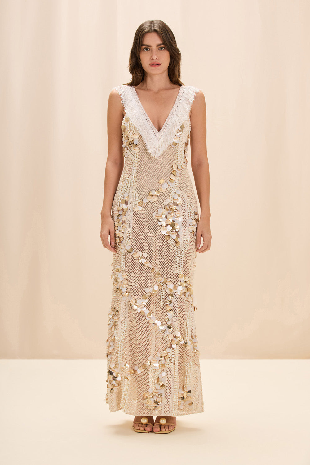 VESTIDO LONGO SEASHELL EMBROIDERY OFF WHITE