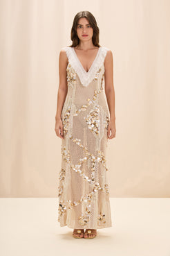 VESTIDO LONGO SEASHELL EMBROIDERY OFF WHITE