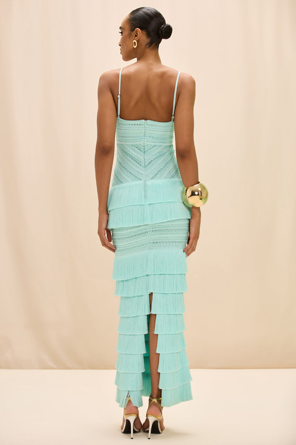 VESTIDO LONGO CLARA FRINGE AZUL CLARO