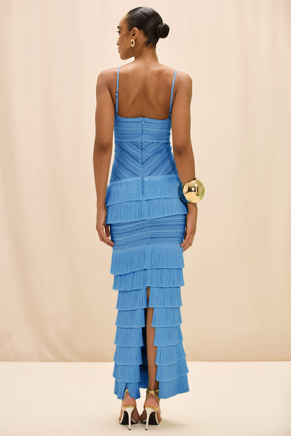 VESTIDO LONGO CLARA FRINGE AZUL