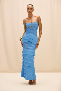 VESTIDO LONGO CLARA FRINGE AZUL