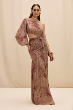 VESTIDO LONGO FEATHERS ROSE