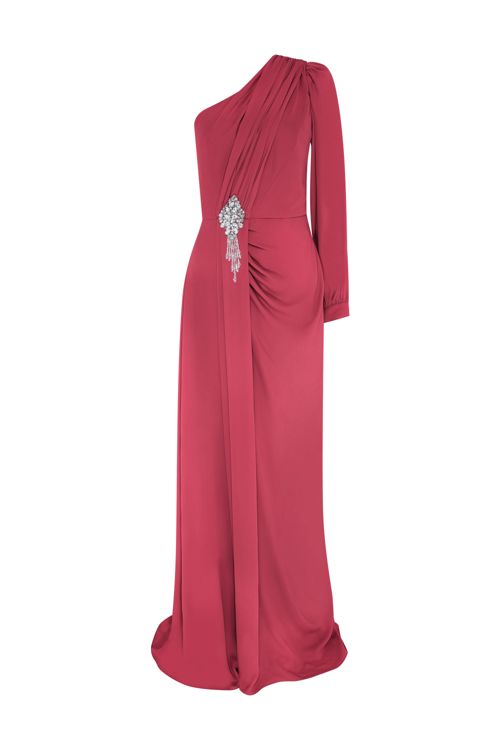 VESTIDO LONGO OMBRO ÚNICO CREPE GRACE  VERMELHO ESCURO