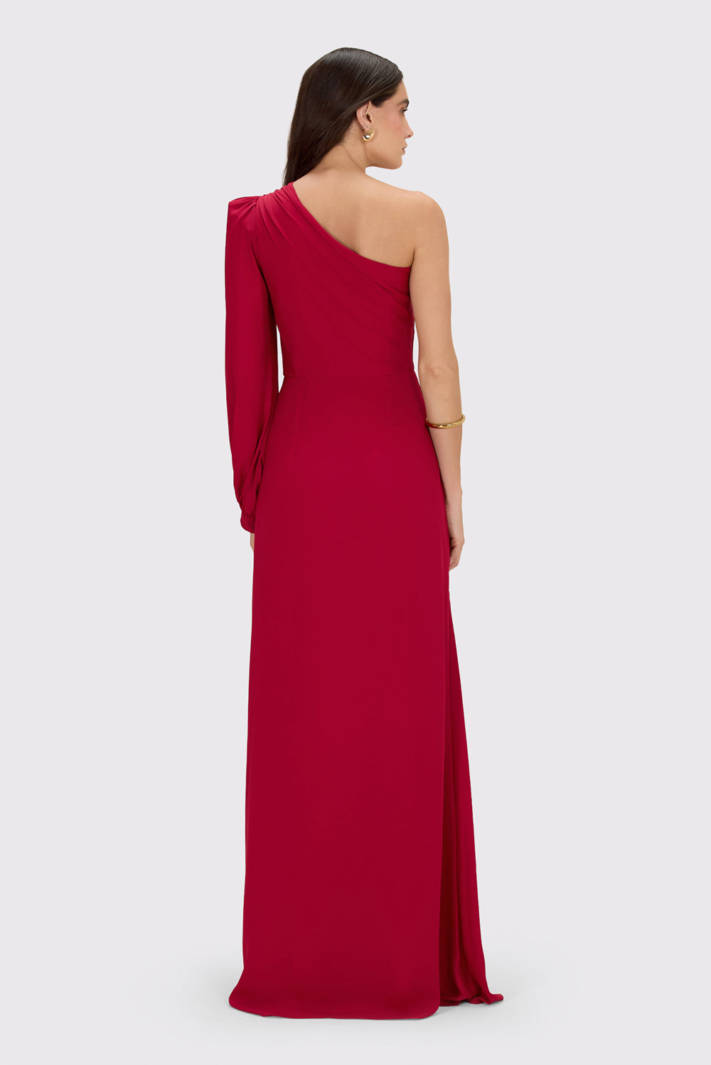 VESTIDO LONGO OMBRO ÚNICO CREPE GRACE  VERMELHO ESCURO
