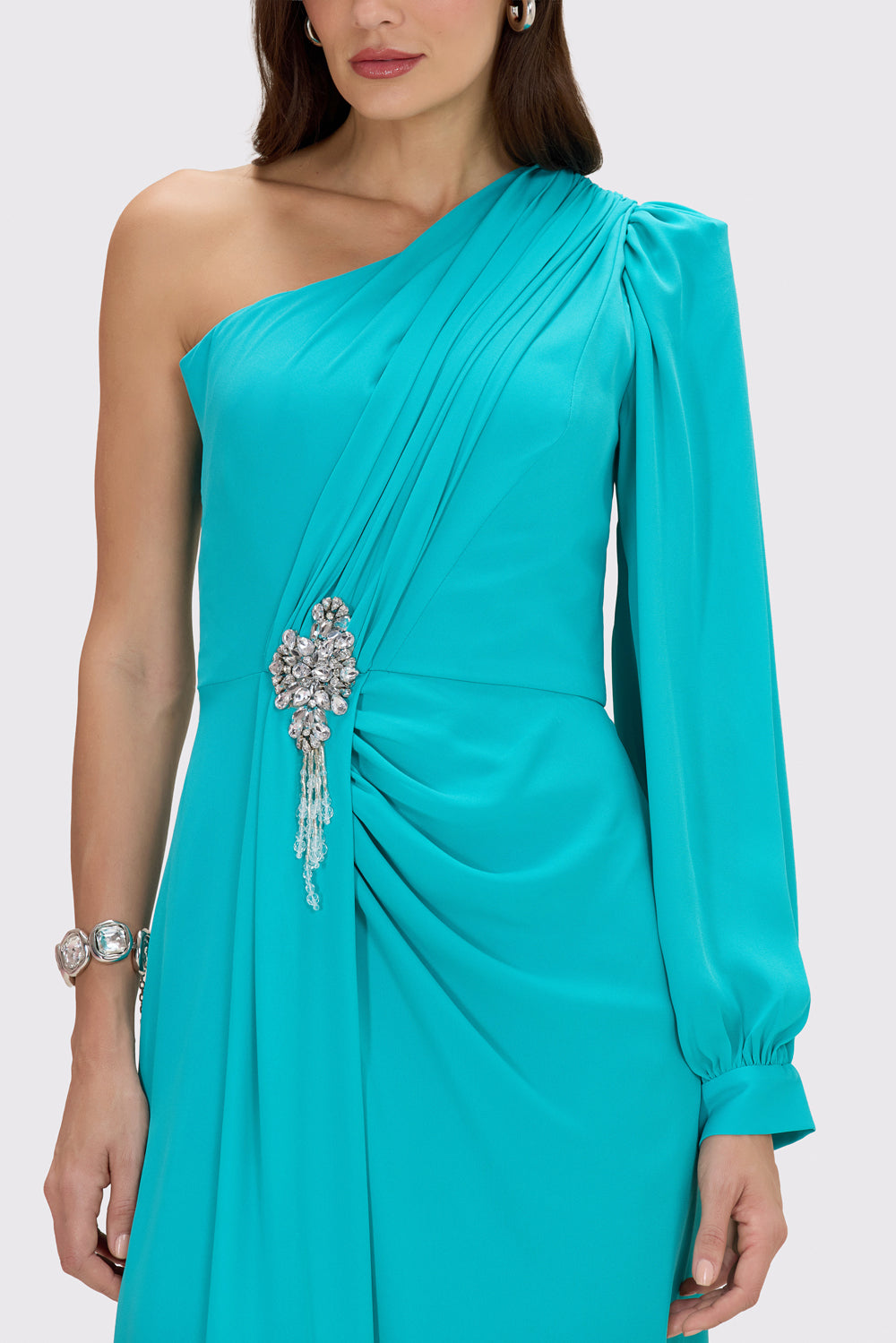 VESTIDO LONGO OMBRO ÚNICO CREPE GRACE  AZUL