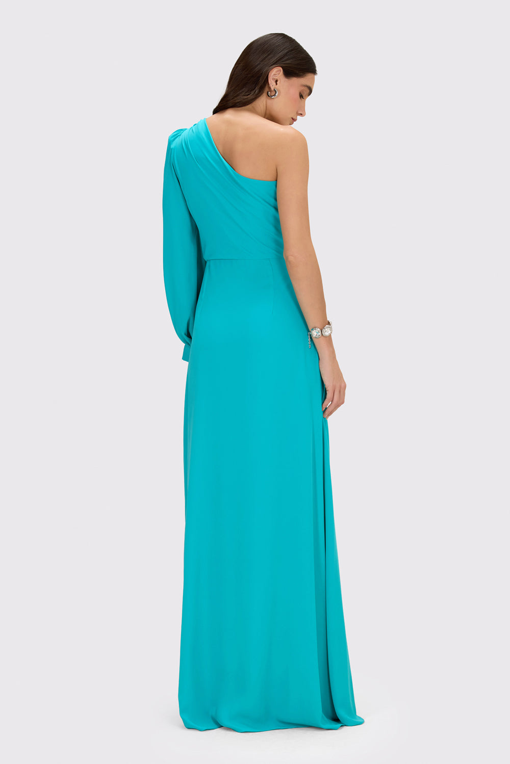 VESTIDO LONGO OMBRO ÚNICO CREPE GRACE  AZUL