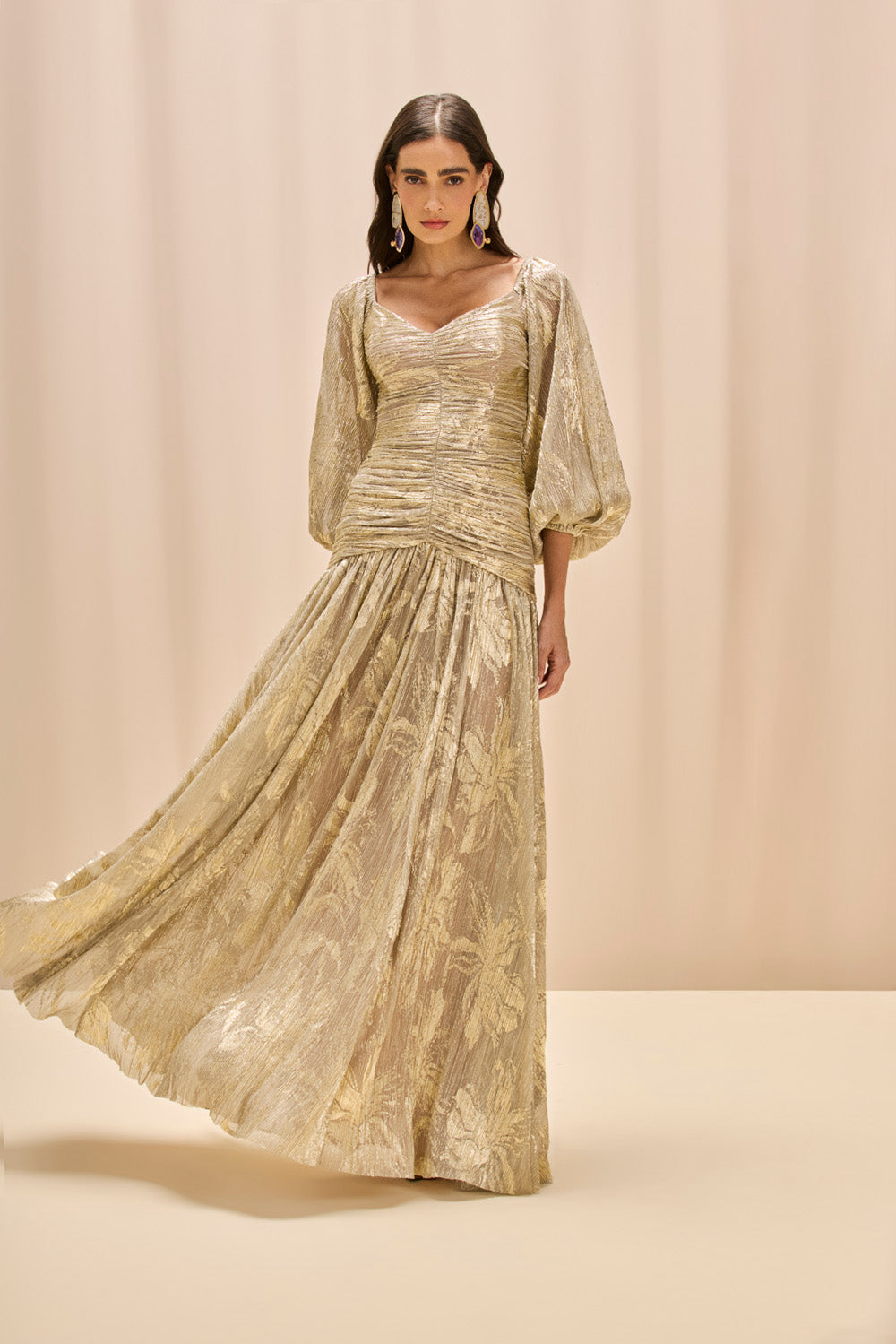 VESTIDO LONGO LUREX GOLDEN DUST DOURADO