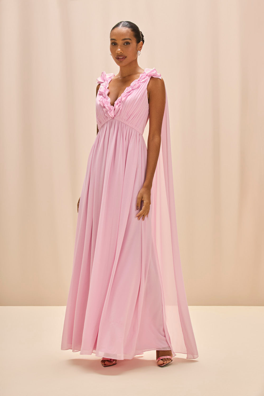 VESTIDO LONGO CHIFFON CANDY ROSA CLARO