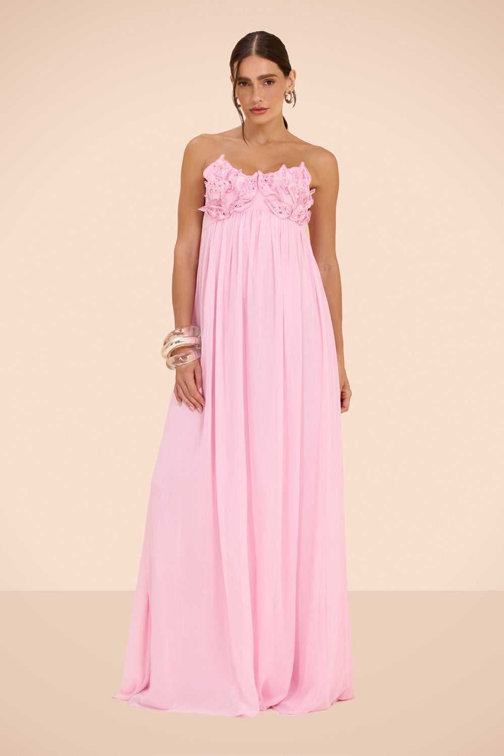 VESTIDO LONGO CHIFFON CANDY ROSA CLARO