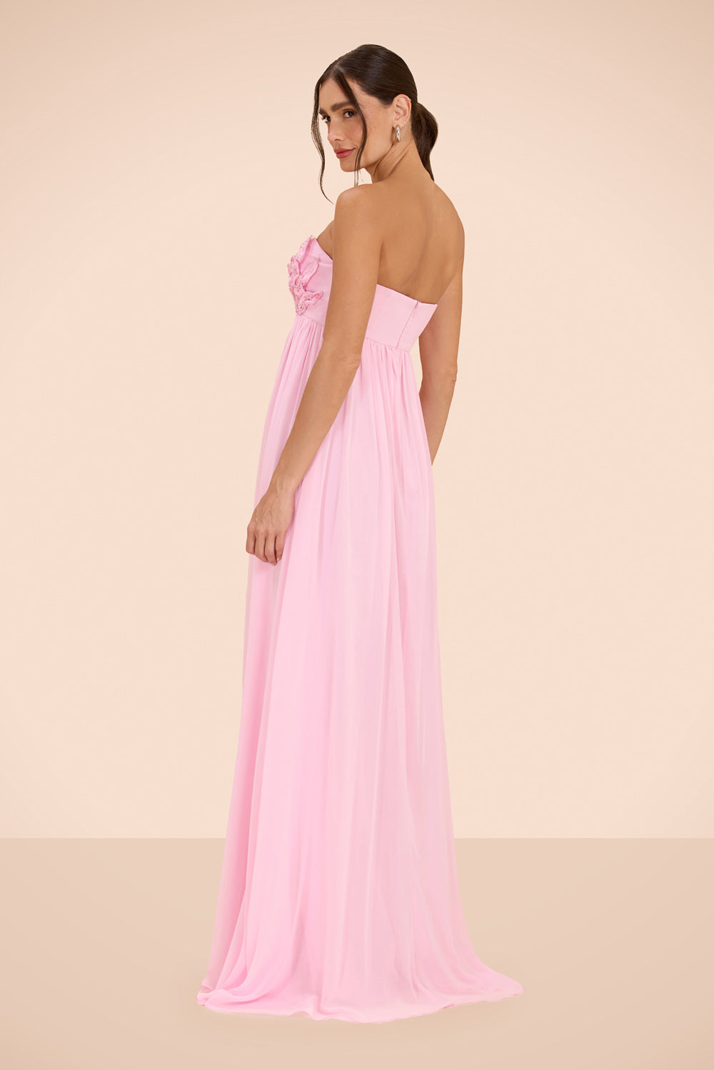 VESTIDO LONGO CHIFFON CANDY ROSA CLARO